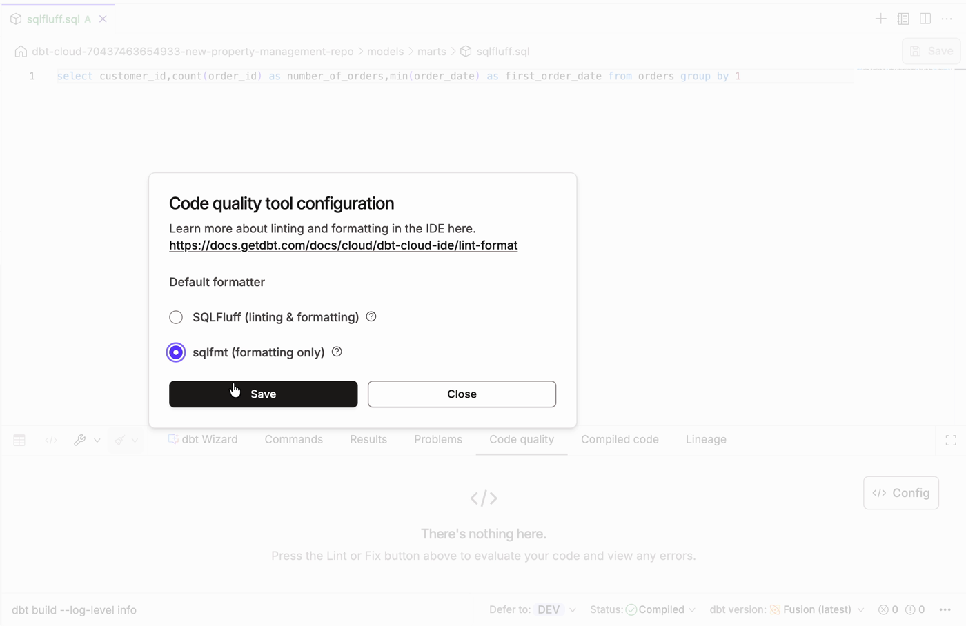 Use the Config button to select your tool.